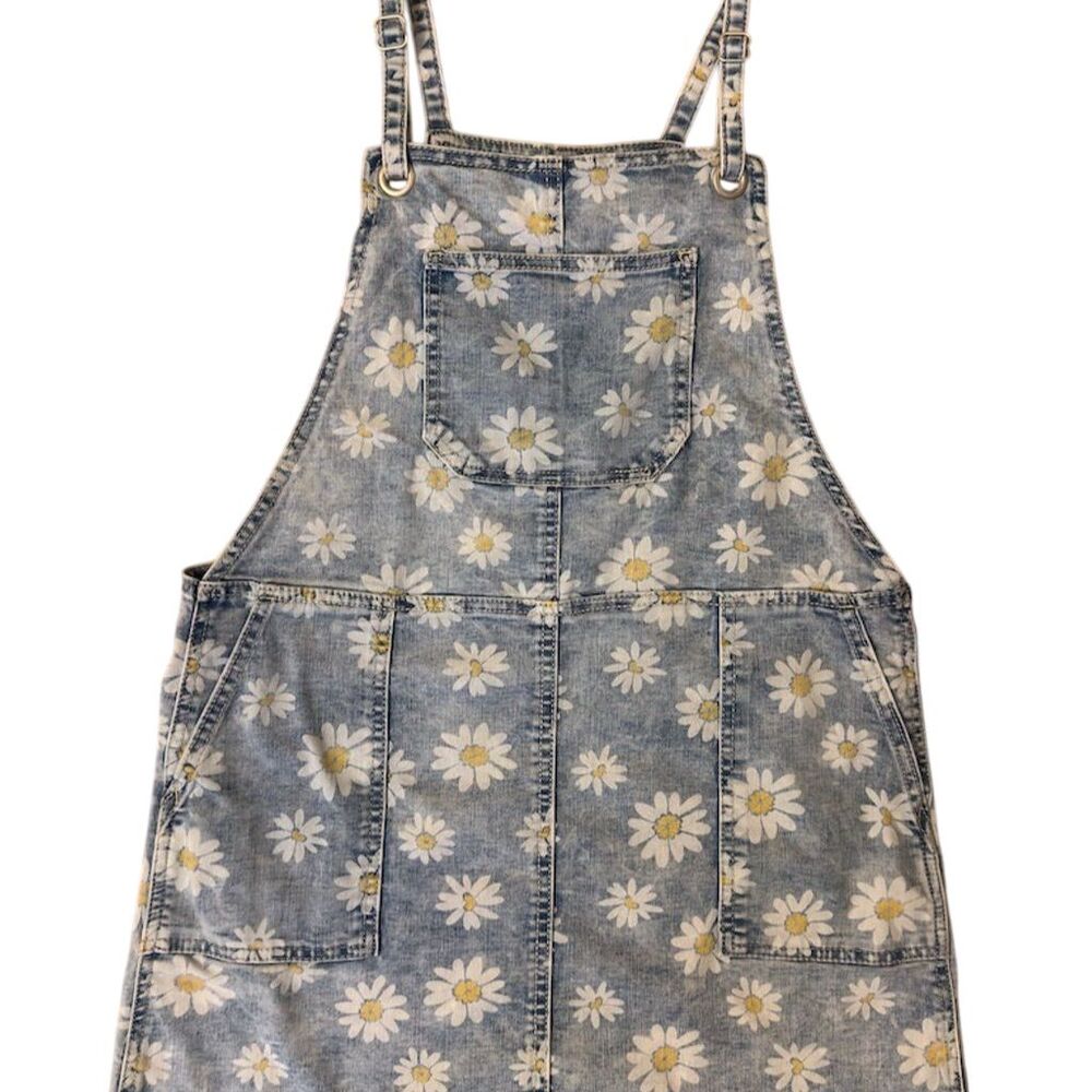 Cat & Jack Girls' XL Blue Floral Denim Overall Dress Knee Length